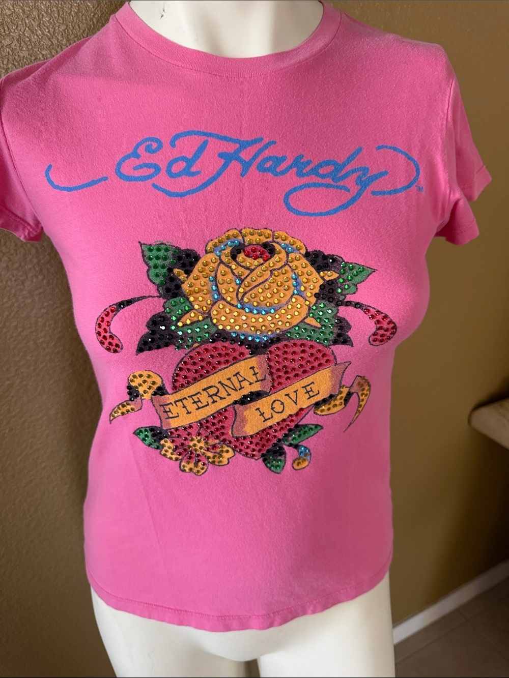 Ed Hardy Pink Rhinestone 'Eternal Love' Graphic Tee